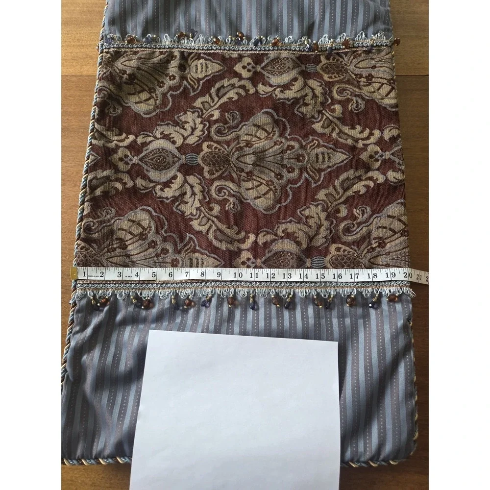 Luxury Beaded Tapestry King Shams Rope Trim Blue And Brown High End Silk Like